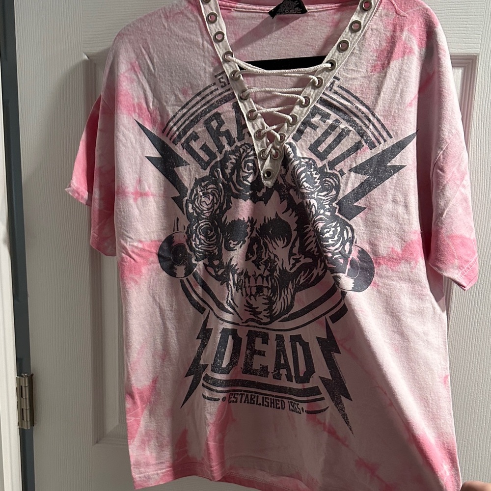 Zion Rootswear Pink Tie-Dye Lace-Up V-Neck Tee